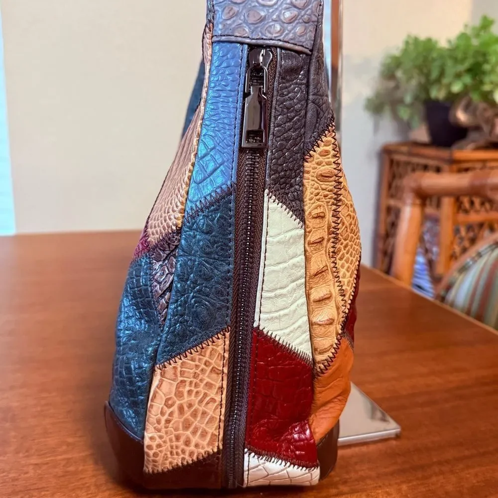 Cobble Legend Patchwork Leather Hobo Bag Brown Red White Blue Crossbody Strap